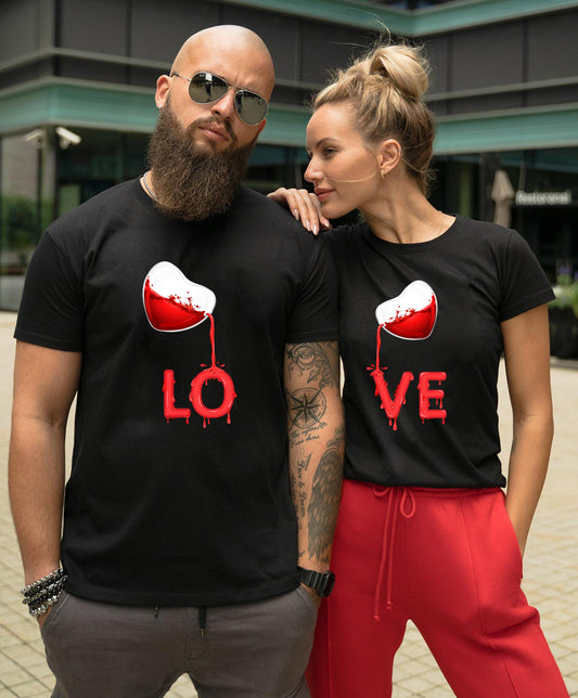 Pulls couple col rond amour rouge LOVE avec coutures, manches courtes décontractées pour hommes et femmes