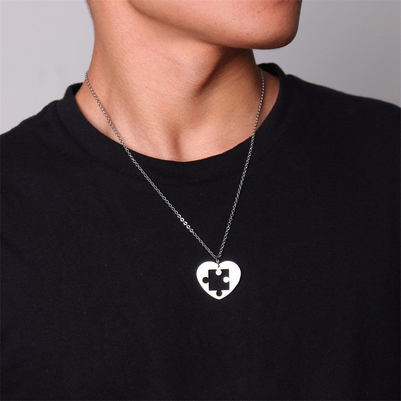 Stainless steel heart-shaped puzzle lovers pendant