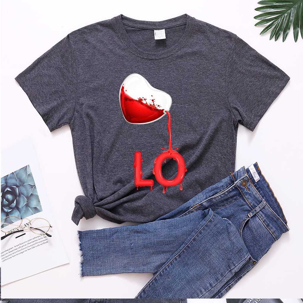 Pulls couple col rond amour rouge LOVE avec coutures, manches courtes décontractées pour hommes et femmes