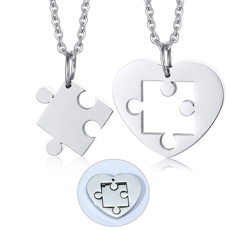 Stainless steel heart-shaped puzzle lovers pendant