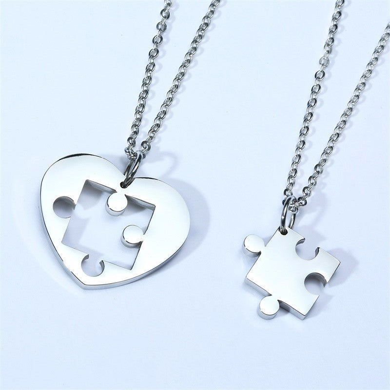 Stainless steel heart-shaped puzzle lovers pendant