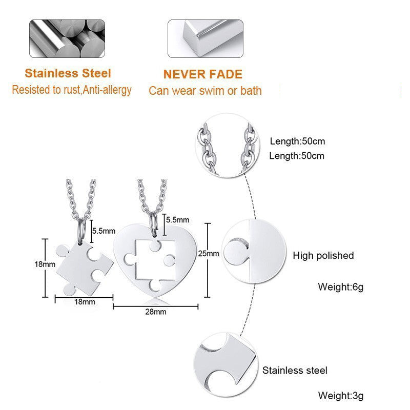 Stainless steel heart-shaped puzzle lovers pendant