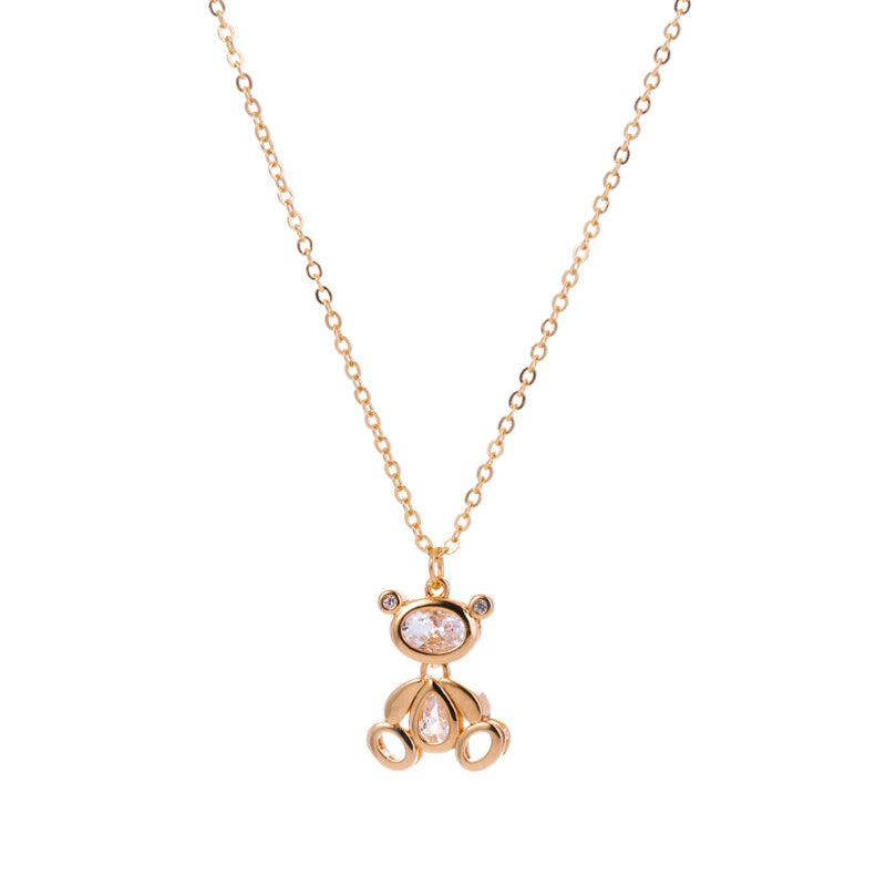 Collier pendentif en zircon avec un ours robot mignon croisé européen et américain, accessoires en zircon brillant, bijoux pour femmes