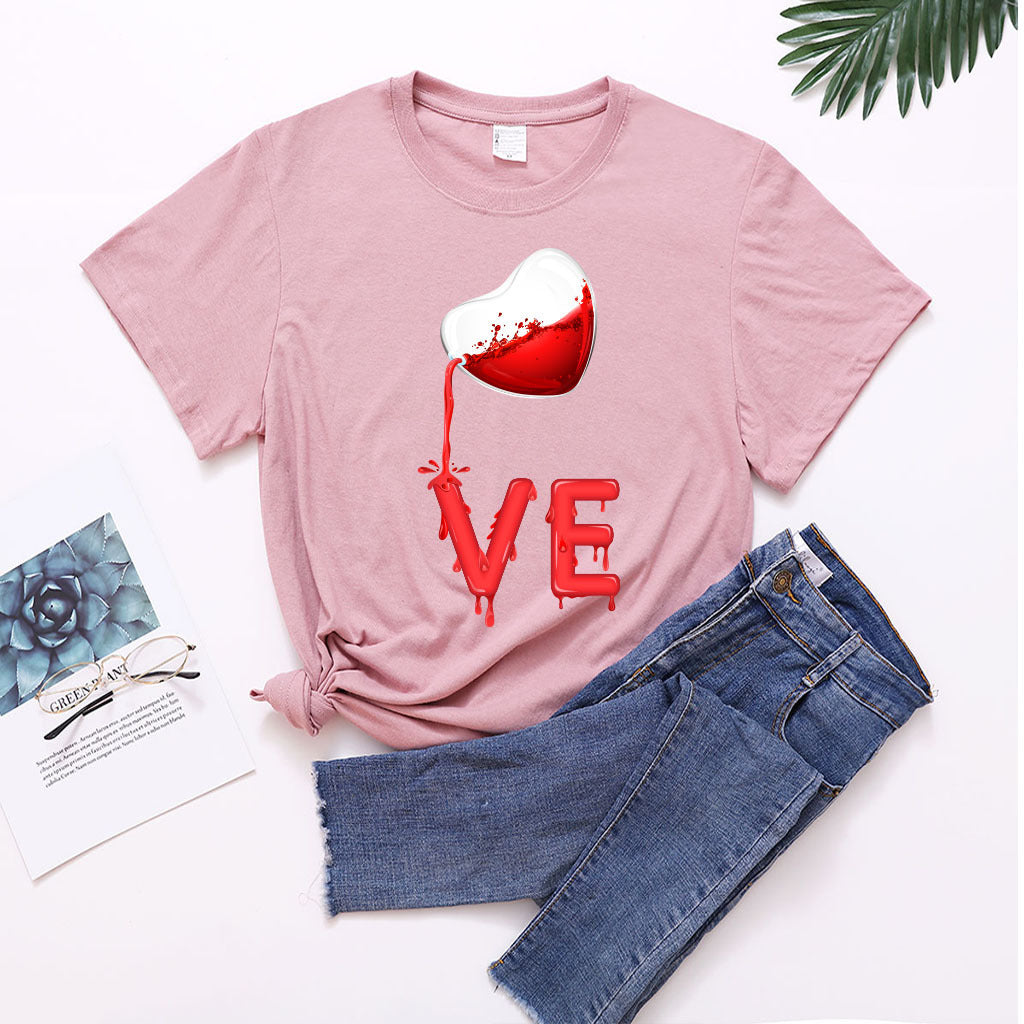 Pulls couple col rond amour rouge LOVE avec coutures, manches courtes décontractées pour hommes et femmes