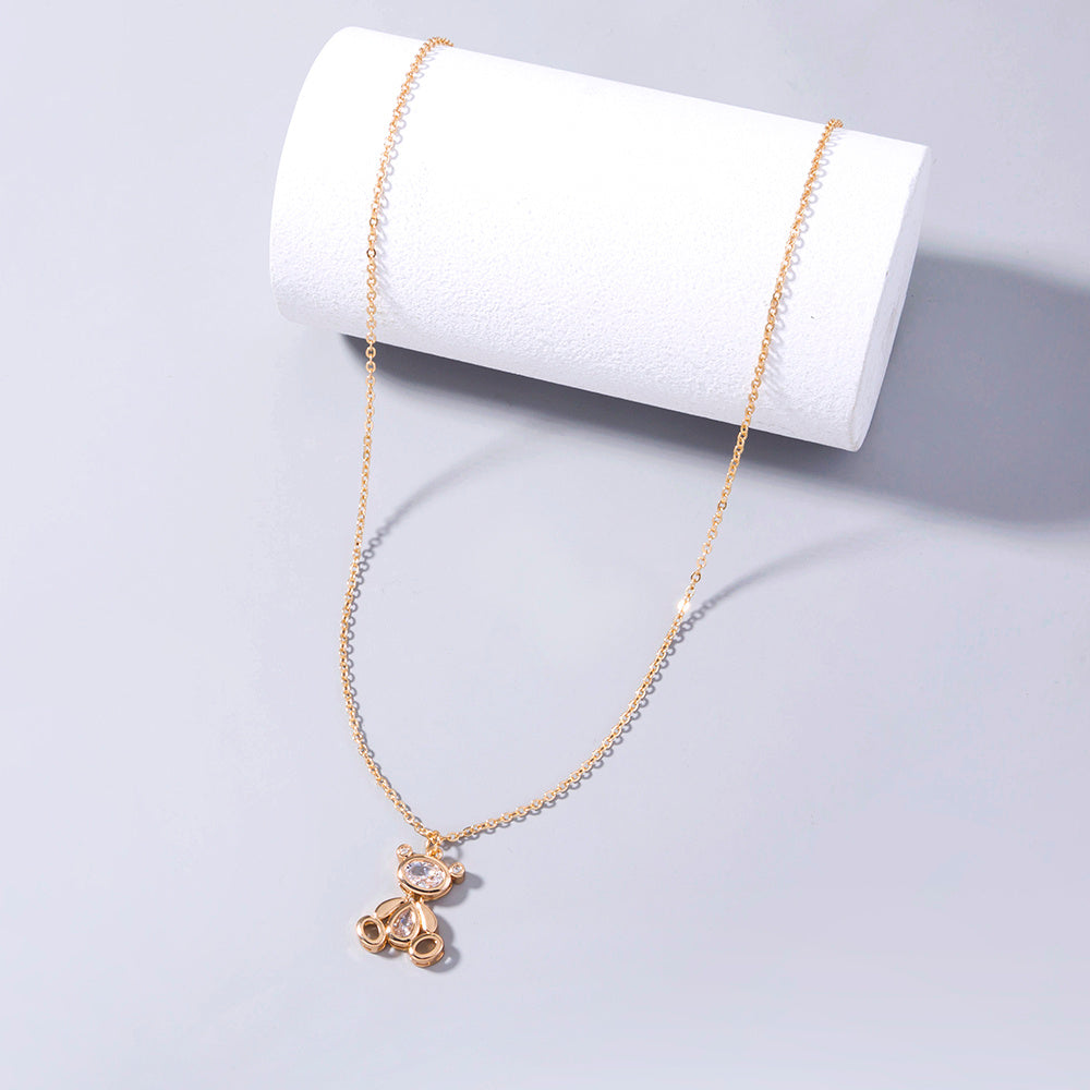 Collier pendentif en zircon avec un ours robot mignon croisé européen et américain, accessoires en zircon brillant, bijoux pour femmes